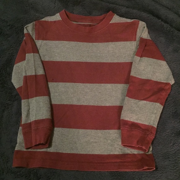 red and gray striped shirt